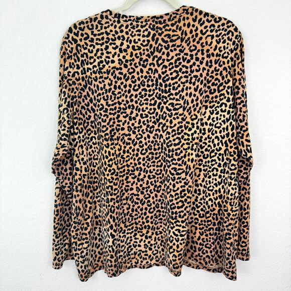 Lands End Womens Long Sleeve T Shirt Top Size 1X 100% Cotton Animal Print Brown - Picture 3 of 6